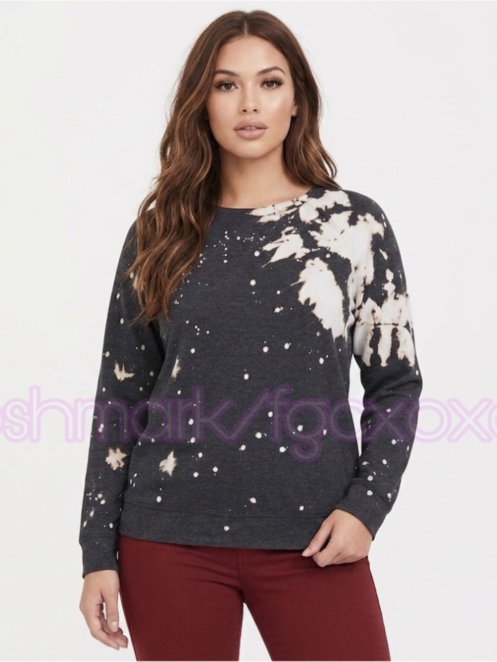 TORRID Tie-Dye Charcoal Crewneck Sweater with Cream Accents